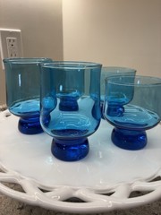 5 Vintage Anchor Hocking Tivoli Laser Blue Juice Glasses Tumblers