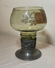 Large Friedr. Van Hauten Enameled hand blown glass pewter Drinking Vessel Roemer