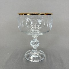 Bohemia Crystal Queens Lace Tall Sherbet Champagne Glass 5″ Set of 2 Gold Trim