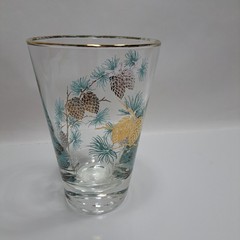 Libbey Turquoise Pine Cone Vintage 1960S Drinking Glass Clear Gold Trim