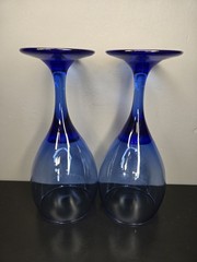 Vintage Libbey Teardrop Pair of (2) Wine/Water Glasses 7.5″ Cobalt Blue Fade