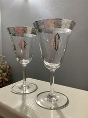 Early 1900s Sterling Rimmed Crystal Wine Glasses Set of 2