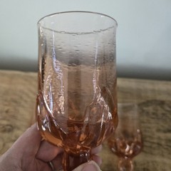 Vintage Tiffin Franciscan Flamingo 3 Pink Textured Pedestal Tea or Water Goblets