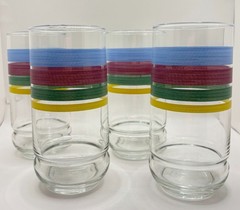 Vintage Libbey Crisa Stripe Tumblers Set 4 Color Bands Retro Glasses 6″