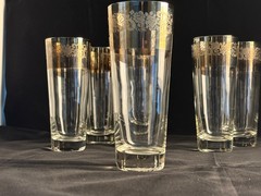 Vtg Dorothy Thorpe Silver Rim Tumblers Glasses w/ Flowers Design 14 oz Set of 6