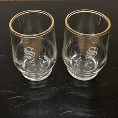 Vintage MCM Aperitif Cordial Glasses Gold Rim Monogram Letter S Set of 2