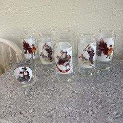 VTG Norman Rockwell Saturday Evening Post Rocks Glasses Set of 6 Barware Glass
