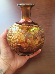 Nice Purple Northwood Carnival Glass Grape & Cable Cologne Bottle w Stopper