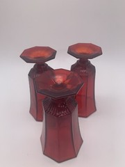 MCM Octagonal Ruby Amber Yellow Cadmium Orange Gothic Viking Water Goblets Set