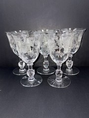 Set of 5 Heisey Rose Etched Crystal Water Goblets 6 1/4 in