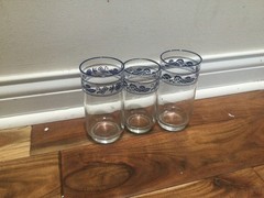 MCM Vintage Corning Corningware Old Town Blue 2 Tumblers 5.75» + 1 juice 5»