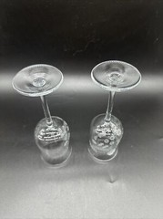 Set of 2 Vintage Wine Glasses Clear, Frosted, Flowers & Wheat Romania Goblets