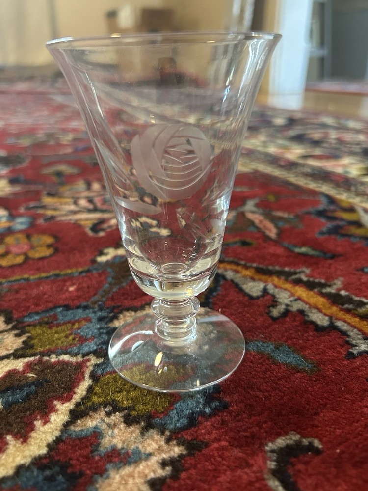 Vintage Fostoria Rose Etched Crystal Footed Iced Tea Glass Goblet 6″