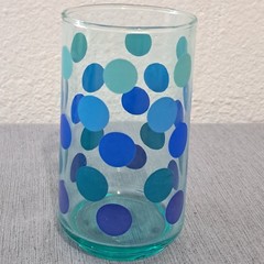 Set of 3 Teal Blue Polka Dot Glass Tumblers Highball 12oz Mid Century Modern