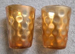 MCM Vintage Hazel Atlas Amber El Dorado Coin Dot Juice Glass Tumblers (Set of 2)