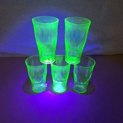 Set of 5 Antique Uranium Vaseline Glass Wavy Juice / Shot Glasses 5” UV GLOW