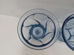 4 Fostoria Jamestown 10 oz Blue Tea Water Goblets Swirl MCM Ice Cream Sundae