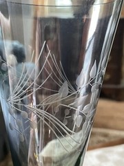 4 Lenox Crystal Etchings Smoky Green Water Or Ice Tea Glasses – Very Pretty!