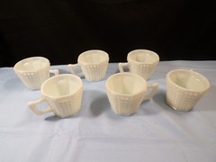 Set of 6 Fenton Milk Glass Octagon Hobnail Punch Bowl Cups INV2