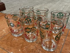 HAZEL ATLAS CHRISTMAS RED GREEN GOLD DOUBLE OLD FASHIONED Glasses MCM Lot 6 EUC