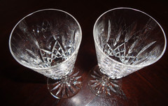 PAIR OF WATERFORD HAND CUT CRYSTAL SHERRY GLASSES-LISMORE PATTERN-IRELAND
