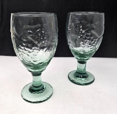 Vintage Libbey Orchard Fruit Spanish Green Glass Water Goblet Set of 2