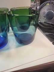 6 Blown Glass Tumblers Green And Cobalt Blue 3.5″ Each