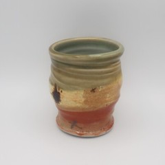 Shino Glaze Studio Pottery Ceramic Cup Tumbler Vase Handless Mug Signed Sarah