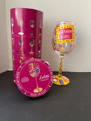 LOLITA BIRTHDAY GIRL Love My Wine Glass NEW in Box Hand Painted Jewels Recipe