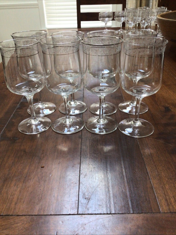 SET OF SEVEN LENOX CRYSTAL MOONSPUN WATER GOBLETS PLATINUM TRIM