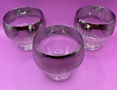 3 Modern Queens Lusterware Silver Fade Dessert, Dip Or Shrimp, Roly Poly Glasse