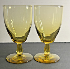 Vintage Amber Glass Wine Water Goblets Faceted Stem Set of 2 Mid-Century