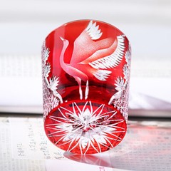 Cut Crystal Whiskey Glass Tumbler Edo Kiriko Drinkware Hand Cut Clear 9oz Red