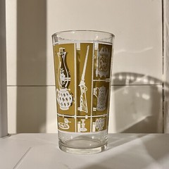 Hazel Atlas Highball Glass 5.25” Mustard Yellow Americana Icons 1950s MCM
