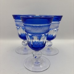 Cobalt Cut to Clear Cordial/Aperitif Glasses~Set of 3