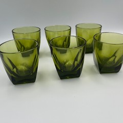 Set of 6 Vintage MCM Hazel Ware Gothic 1960’s Green 5 1/2 oz Glasses
