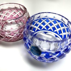 Unused Kamei Restored Satsuma Kiriko Choko Indigo Red Pair Japan