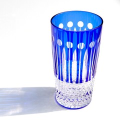 Tall Crytstal Glasses Hand Cut to Clear Kiriko Whiskey Glass Drinkware 12oz Blue