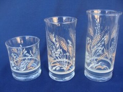 Vtg Libbey Flat Tumblers Lot Of 9 Glasses 3 Sizes 8-12-16 oz Wheat Pattern