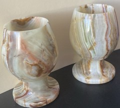 Stone Goblets Swirl Pattern Beige Brown Cream Glossy Finish Two-Piece Set