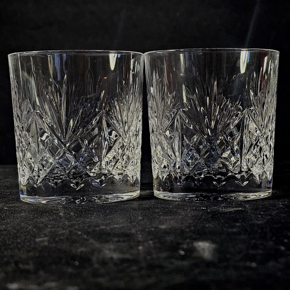 EDINBURGH IONA WHISKEY GLASSES, Cut Lead Crystal, 3″, 6 Oz, SCOTLAND, 2PCS