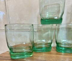 Set Of 7 Libbey Carrington Green 12oz Square Lowball Rocks Glasses EUC