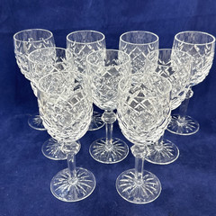 Waterford POWERSCOURT Crystal 7 1/8” Water Goblets Glasses Lot of 9 – Excellen