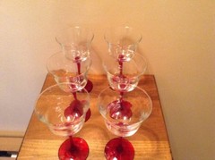 6 Long Ruby Stem Crystal Wine Glasses Flared Rim