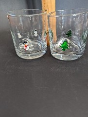 Pair of double old fashioned glasses – snowman, trees – please read
