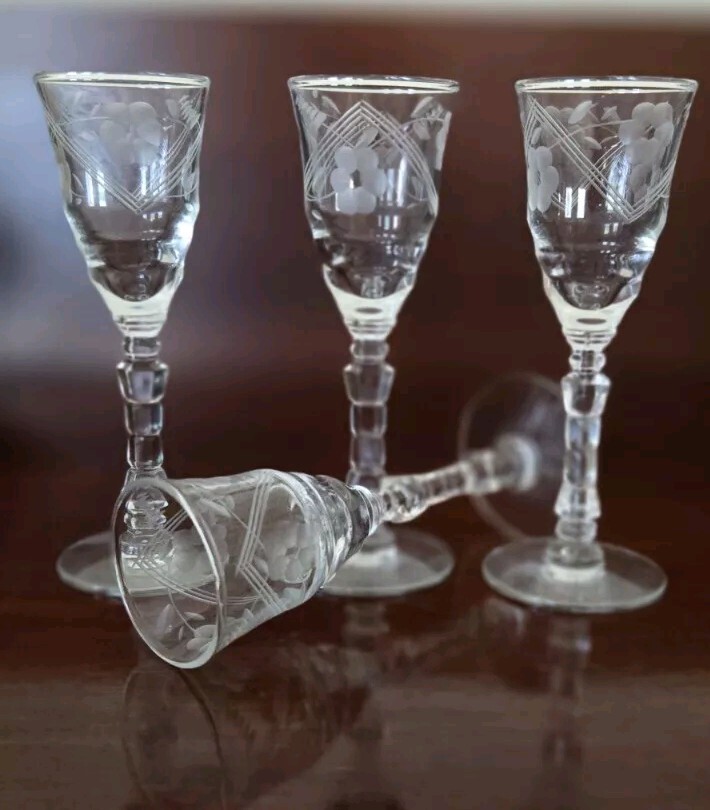 VTG Rock Sharpe MCM Etched Crystal Cordial Shot Glasses #3005-11-Set Of 4-Rare