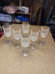 Set of 6 Heavy Cut Crystal Wine Goblets 7” Estate Find Clear Stemware