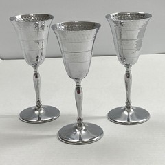 Vintage Farber Bros Krome Kraft Hammered 6″ Wine Cocktail Goblet SET OF 3