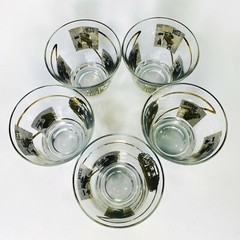 Vintage 50s 60s MCM Gilded Martini Glass Set of 5 Printing Advertising Barware