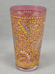 Moser Harrach Bohemian Enameled Leaves & Scrollwork Cranberry Juice Glass C
